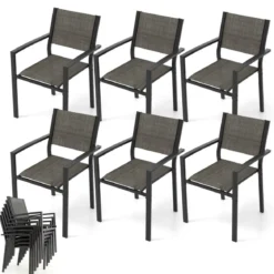 Gartenmöbel Set für 6 Personen 6 stapelbare Gartenstühle mit Tisch Terrassenmöbel set Grau
