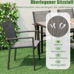 Gartenmöbel Set für 6 Personen 6 stapelbare Gartenstühle mit Tisch Terrassenmöbel set Grau