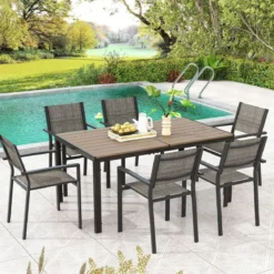Gartenmöbel Set für 6 Personen 6 stapelbare Gartenstühle mit Tisch Terrassenmöbel set Grau
