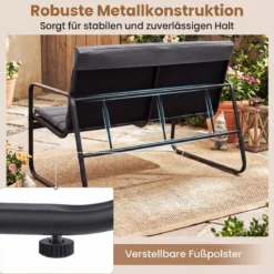 Gartenmöbel Set mit 2 Stühlen & Bank & Tisch & Kissen Outdoor Lounge Möbel Sitzgruppe Grau