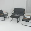 Gartenmöbel Set mit 2 Stühlen & Bank & Tisch & Kissen Outdoor Lounge Möbel Sitzgarnitur Grau