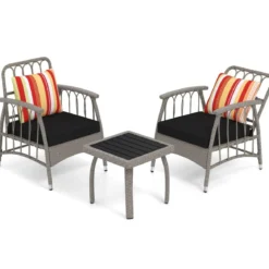 Gartenmöbel Set Polyrattan Balkonmöbel mit 5-stufig Verstellbarer Rückenlehne Rattan Terassenmöbel Tisch
