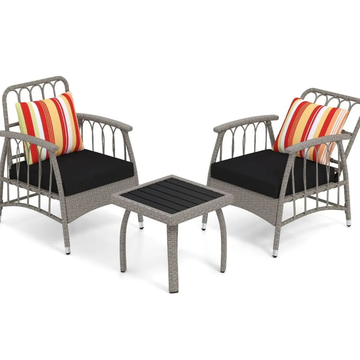 Gartenmöbel Set Polyrattan Balkonmöbel mit 5-stufig Verstellbarer Rückenlehne Rattan Terassenmöbel Tisch