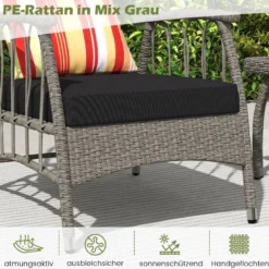 Gartenmöbel Set Polyrattan Balkonmöbel mit 5-stufig Verstellbarer Rückenlehne Rattan Terassenmöbel Tisch