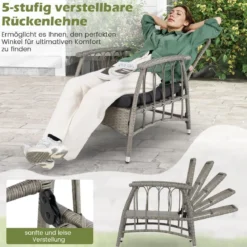 Gartenmöbel Set Polyrattan Balkonmöbel mit 5-stufig Verstellbarer Rückenlehne Rattan Terassenmöbel Tisch