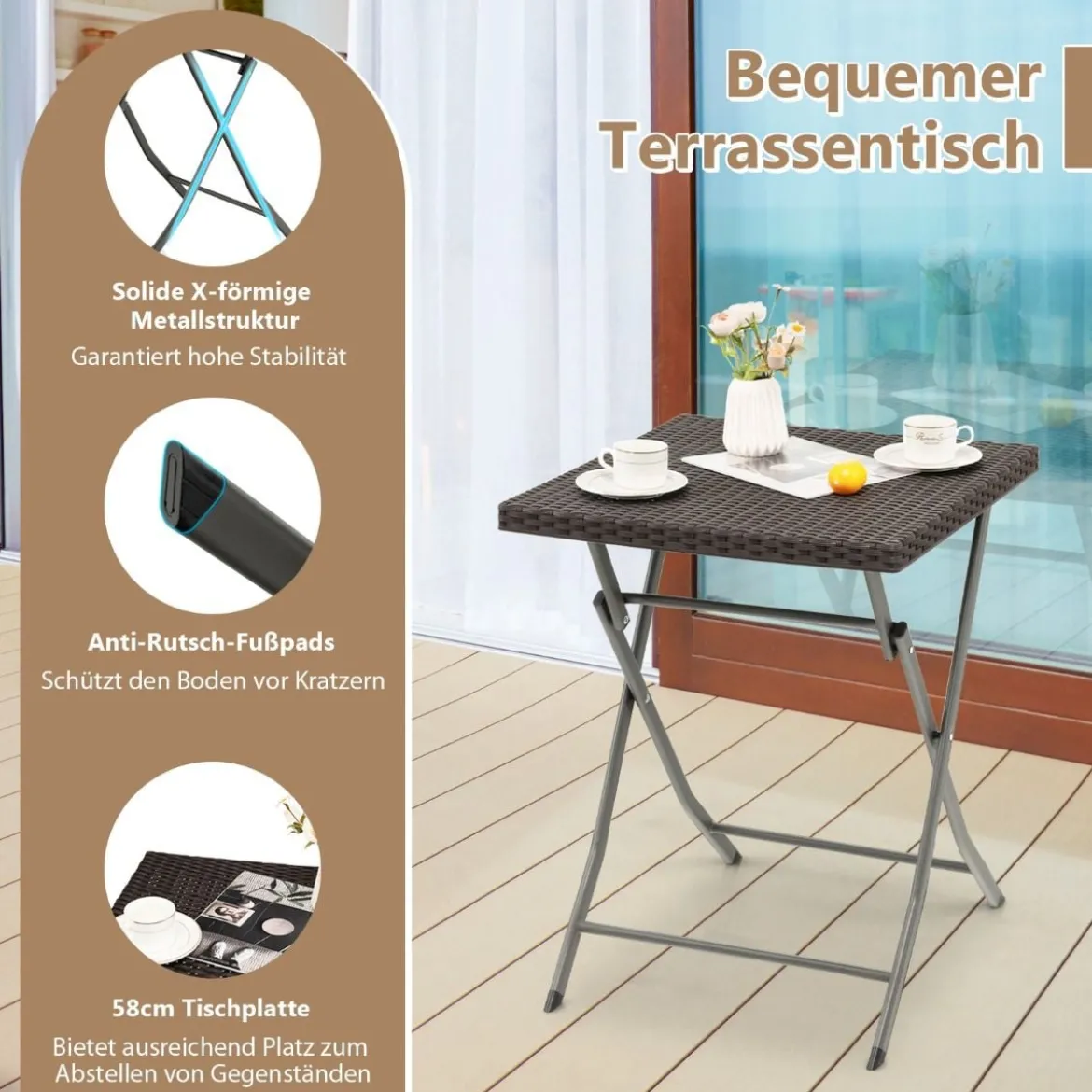 Gartenmöbel-Set 3-Teiliges Bistro-Set aus Weidengeflecht Braun