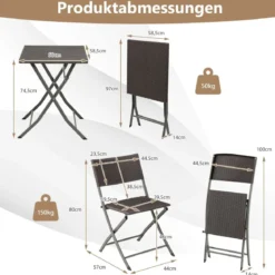 Gartenmöbel-Set 3-Teiliges Bistro-Set aus Weidengeflecht Braun