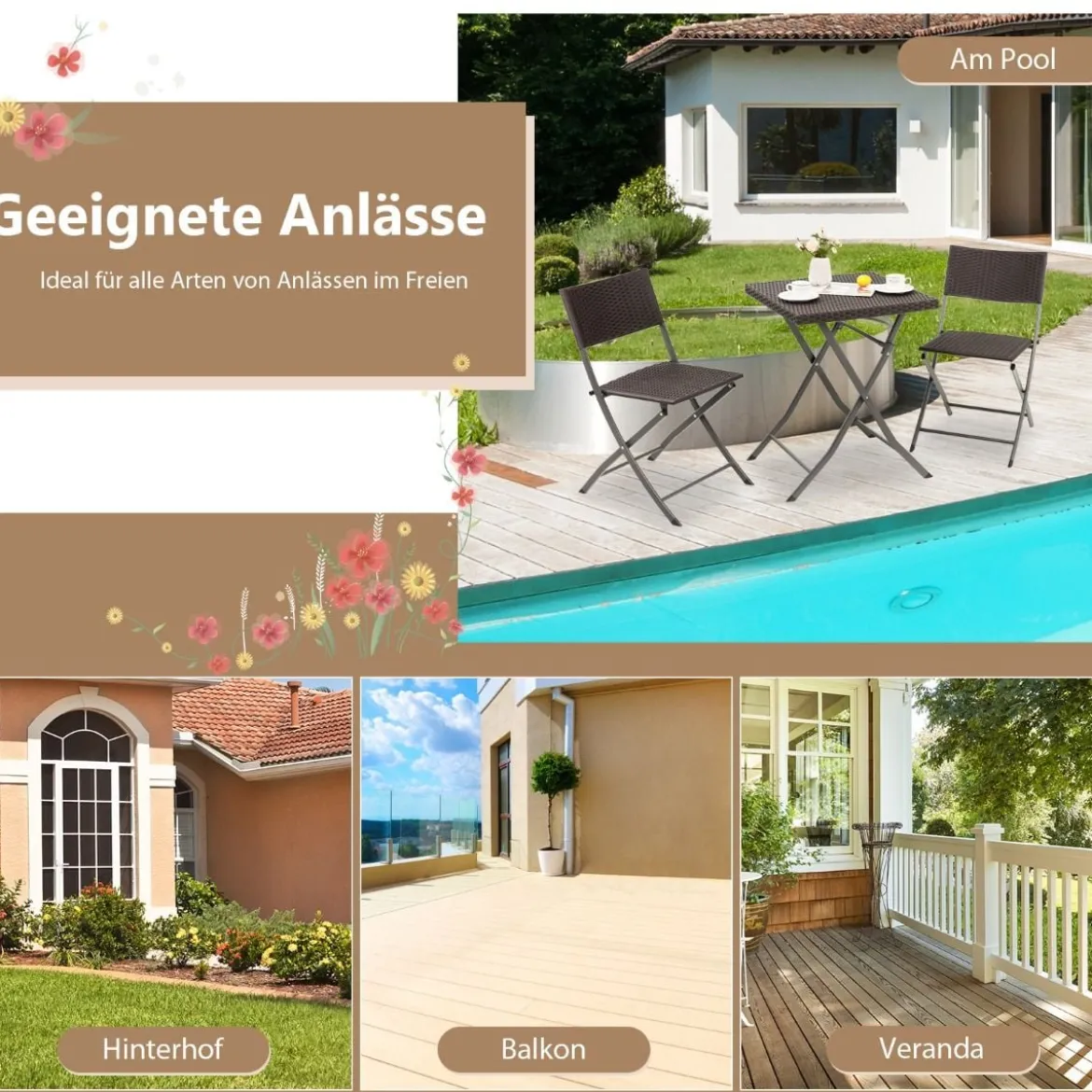 Gartenmöbel-Set 3-Teiliges Bistro-Set aus Weidengeflecht Braun