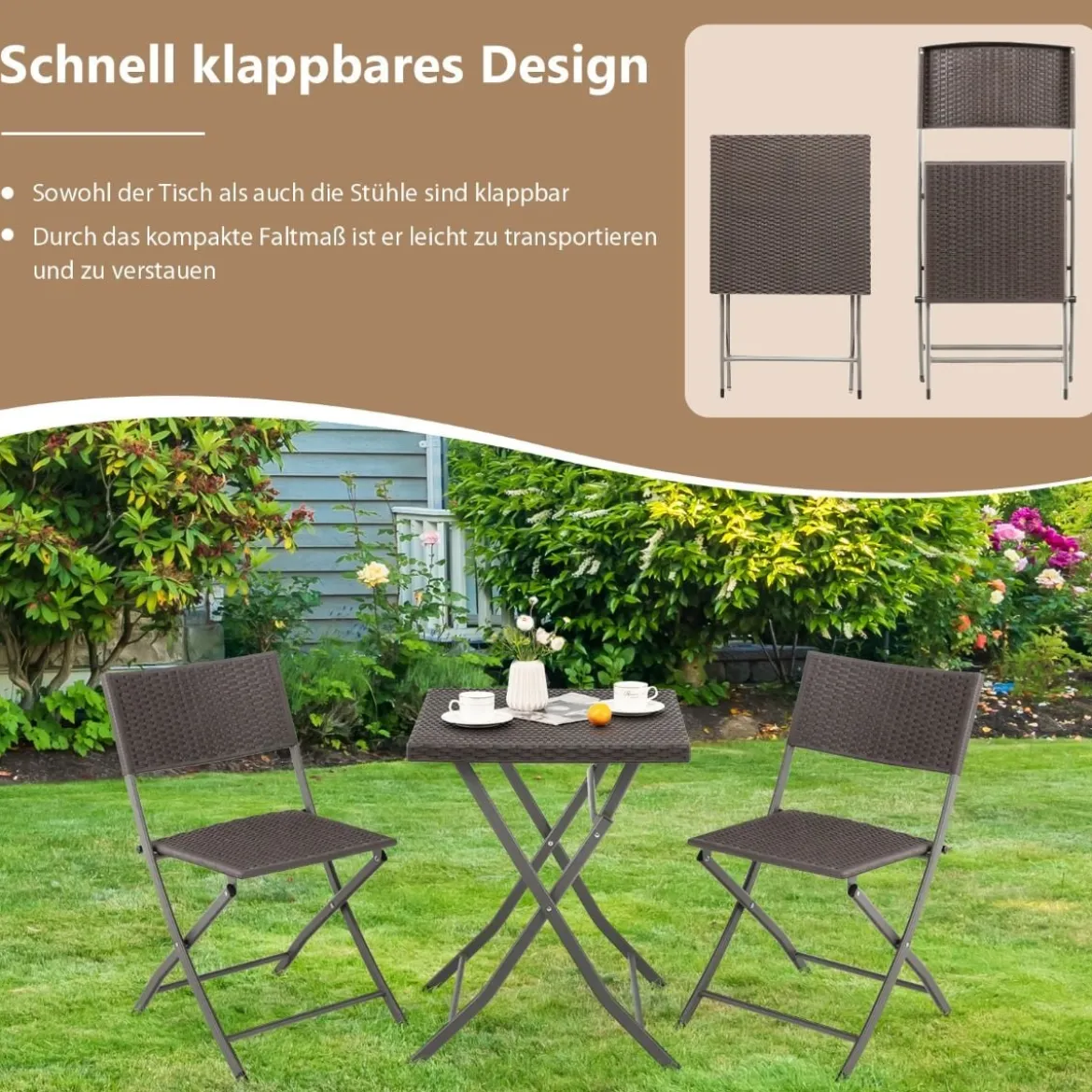 Gartenmöbel-Set 3-Teiliges Bistro-Set aus Weidengeflecht Braun