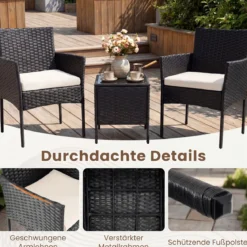 Gartenmöbel Set 3-teiliges Rattan Balkonmöbel mit 2 Stühlen & Gartentisch Beige
