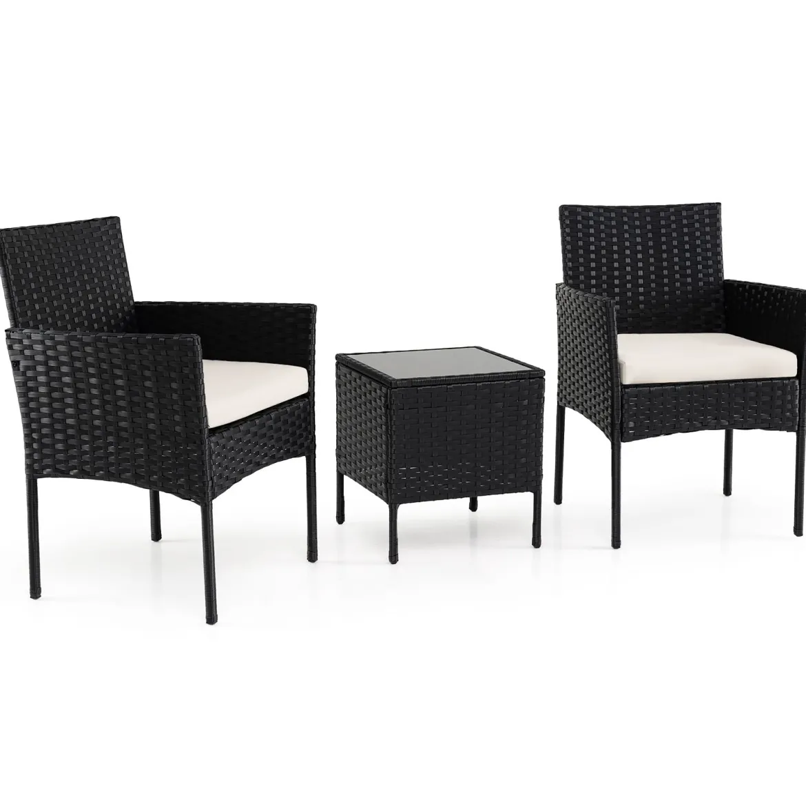 Gartenmöbel Set 3-teiliges Rattan Balkonmöbel mit 2 Stühlen & Gartentisch Beige
