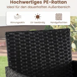 Gartenmöbel Set 3-teiliges Rattan Balkonmöbel mit 2 Stühlen & Gartentisch Outdoor Gartenlounge Schwarz
