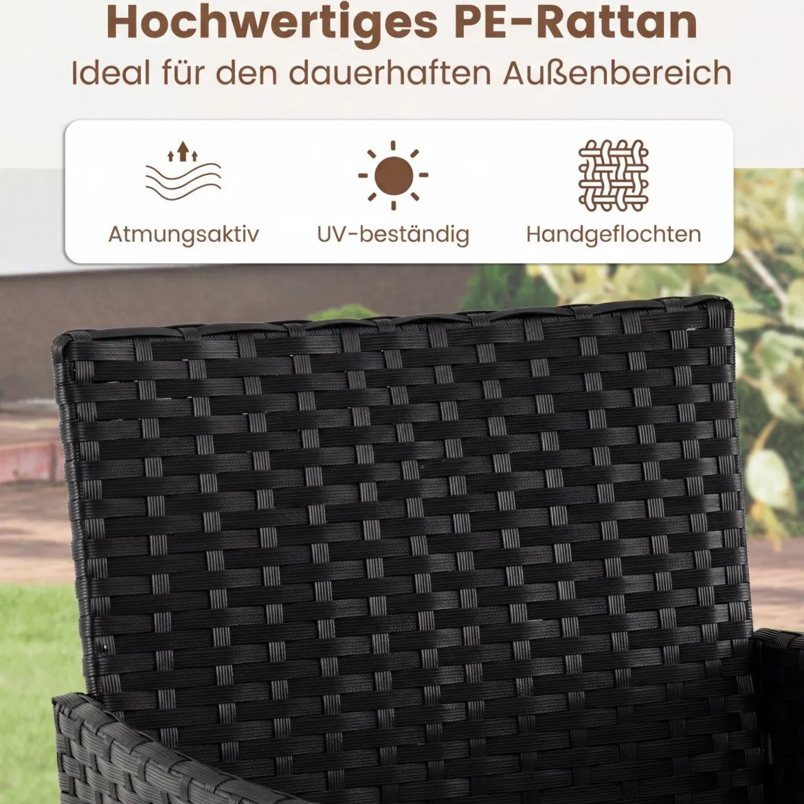 Gartenmöbel Set 3-teiliges Rattan Balkonmöbel mit 2 Stühlen & Gartentisch Outdoor Gartenlounge Schwarz