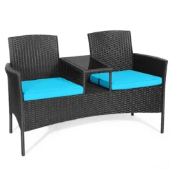 Gartenmöbel-Set Terrassensofa mit Tisch aus Glas 138 x 62 x 85 cm Türkis