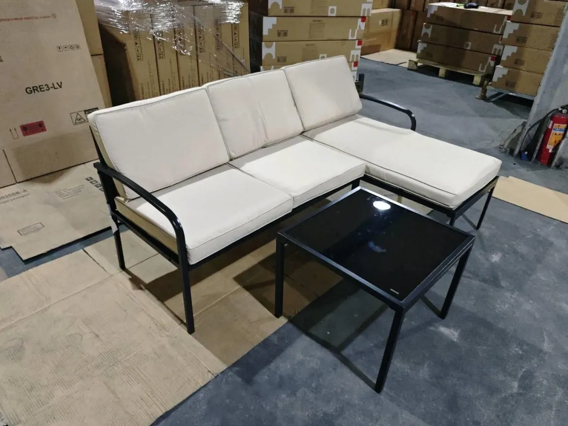 Gartenmöbel 3-teiliges Balkonmöbel mit 2-Sitzer Sofa L-förmigem Sofa & Couchtisch Khaki