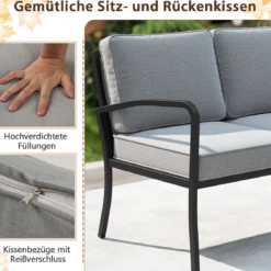 Gartenmöbel 3-teiliges Balkonmöbel mit 2-Sitzer Sofa L-förmigem Sofa & Couchtisch Grau