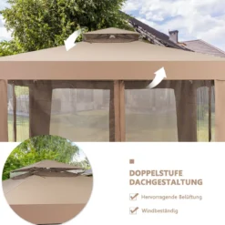 Gartenpavillon Gartenzelt CampingPartyzelt mit 4 Seitenwänden 300 x 300 x 265 cm