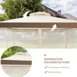 Gartenpavillon Gartenzelt CampingPartyzelt mit 4 Seitenwänden 300 x 300 x 265 cm