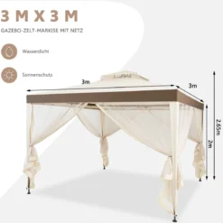 Gartenpavillon Gartenzelt CampingPartyzelt mit 4 Seitenwänden 300 x 300 x 265 cm