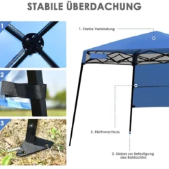 Gartenpavillon Gartenzelt mit Tasche tragbares Partyzelt 181x181x210cm Blau