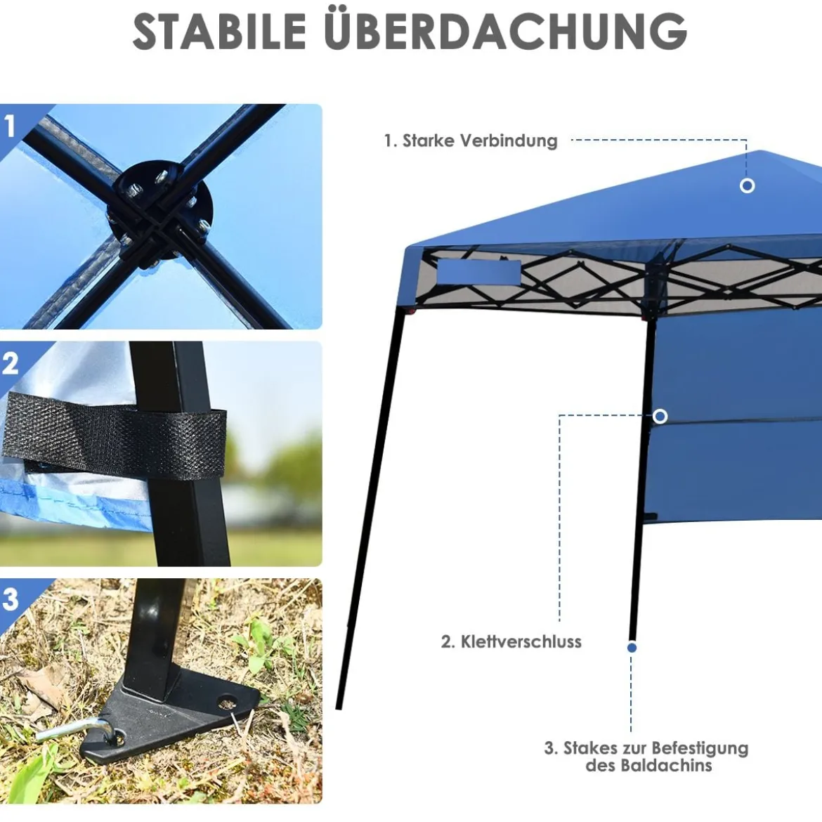 Gartenpavillon Gartenzelt mit Tasche tragbares Partyzelt 181x181x210cm Blau