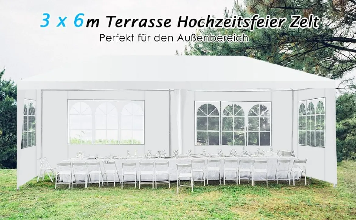 Gartenpavillon Partyzelt mit 4 abnehmbaren Seitenwänden Pavillon Bierzelt UV-Schutz Gartenzelt 3 x 6m