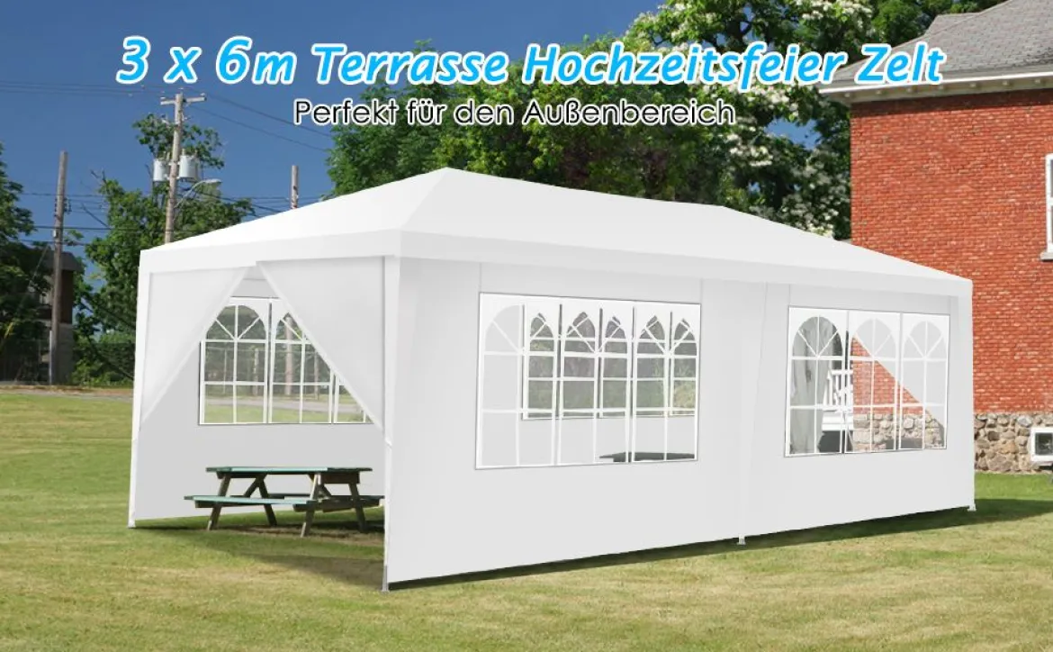 Gartenpavillon Partyzelt mit 4 abnehmbaren Seitenwänden Pavillon Bierzelt UV-Schutz Gartenzelt 3 x 6m