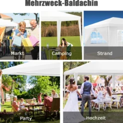 Gartenpavillon Partyzelt mit 4 abnehmbaren Seitenwänden Pavillon Bierzelt UV-Schutz Gartenzelt 3 x 6m