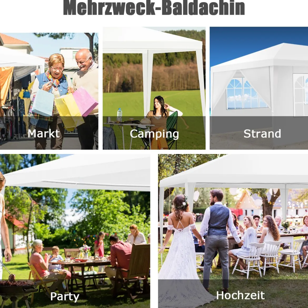 Gartenpavillon Partyzelt mit 4 abnehmbaren Seitenwänden Pavillon Bierzelt UV-Schutz Gartenzelt 3 x 6m
