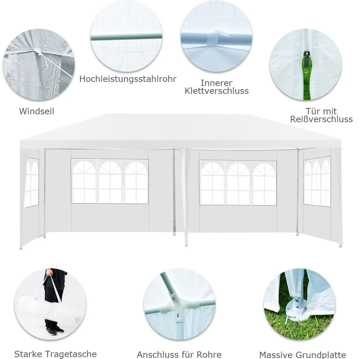 Gartenpavillon Partyzelt mit 4 abnehmbaren Seitenwänden Pavillon Bierzelt UV-Schutz Gartenzelt 3 x 6m