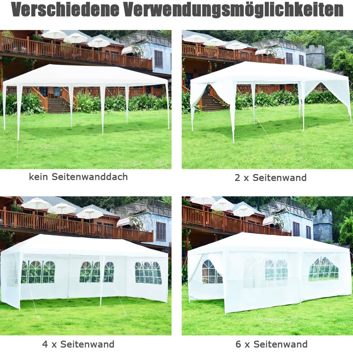 Gartenpavillon Partyzelt mit 4 abnehmbaren Seitenwänden Pavillon Bierzelt UV-Schutz Gartenzelt 3 x 6m