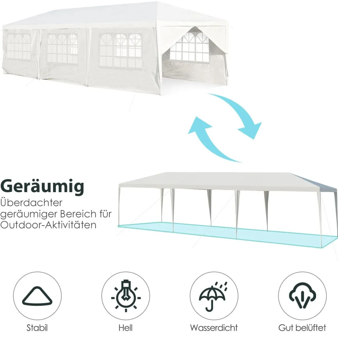 Gartenpavillon 3x9m Partyzelt Gartenzelt UV-Schutz Zelt weiß