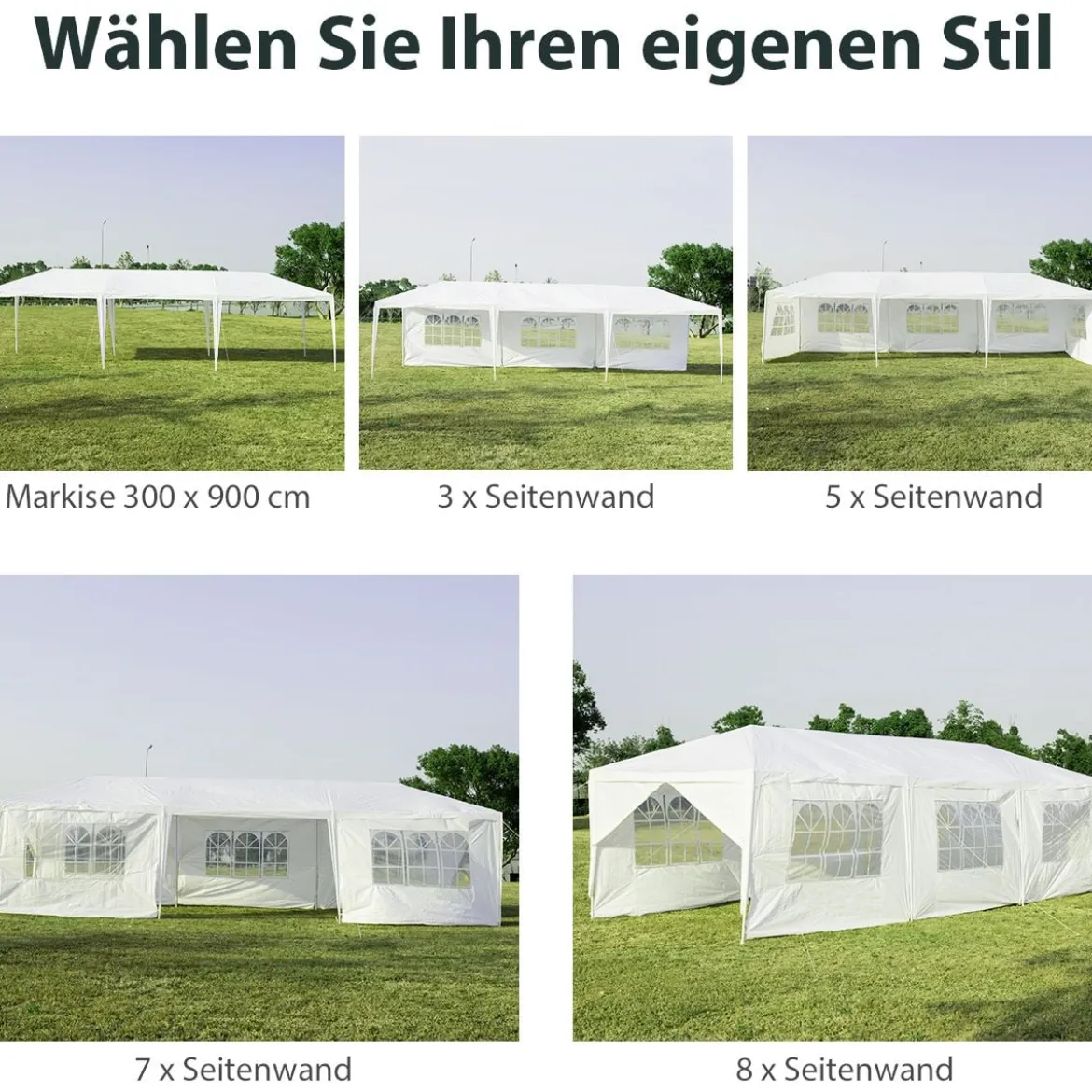 Gartenpavillon 3x9m Partyzelt Gartenzelt UV-Schutz Zelt weiß