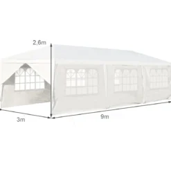 Gartenpavillon 3x9m Partyzelt Gartenzelt UV-Schutz Zelt weiß
