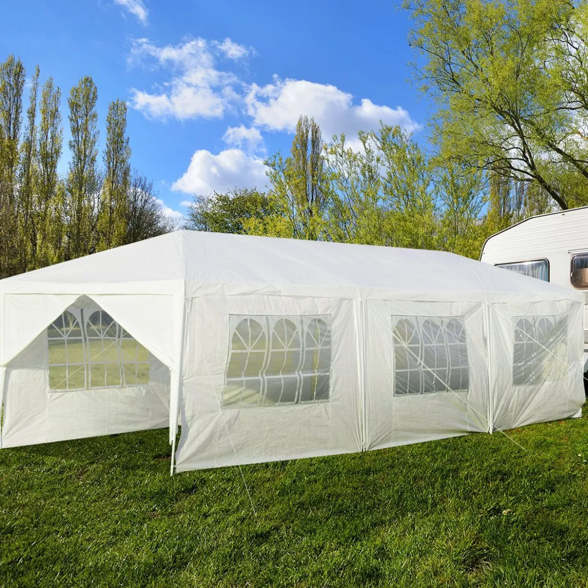Gartenpavillon 3x9m Partyzelt Gartenzelt UV-Schutz Zelt weiß