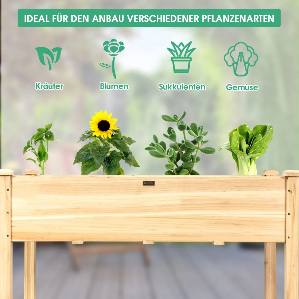 Garten-Pflanzkasten hölzernes Beet Gartenbeet Hochbeet Holz 125 x 59 x 76 cm Natur