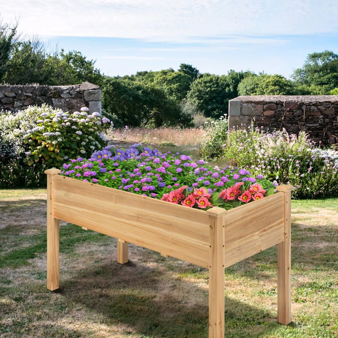 Garten-Pflanzkasten hölzernes Beet Gartenbeet Hochbeet Holz 125 x 59 x 76 cm Natur