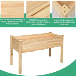 Garten-Pflanzkasten hölzernes Beet Gartenbeet Hochbeet Holz 125 x 59 x 76 cm Natur