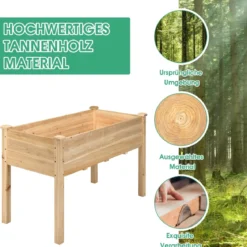 Garten-Pflanzkasten hölzernes Beet Gartenbeet Hochbeet Holz 125 x 59 x 76 cm Natur