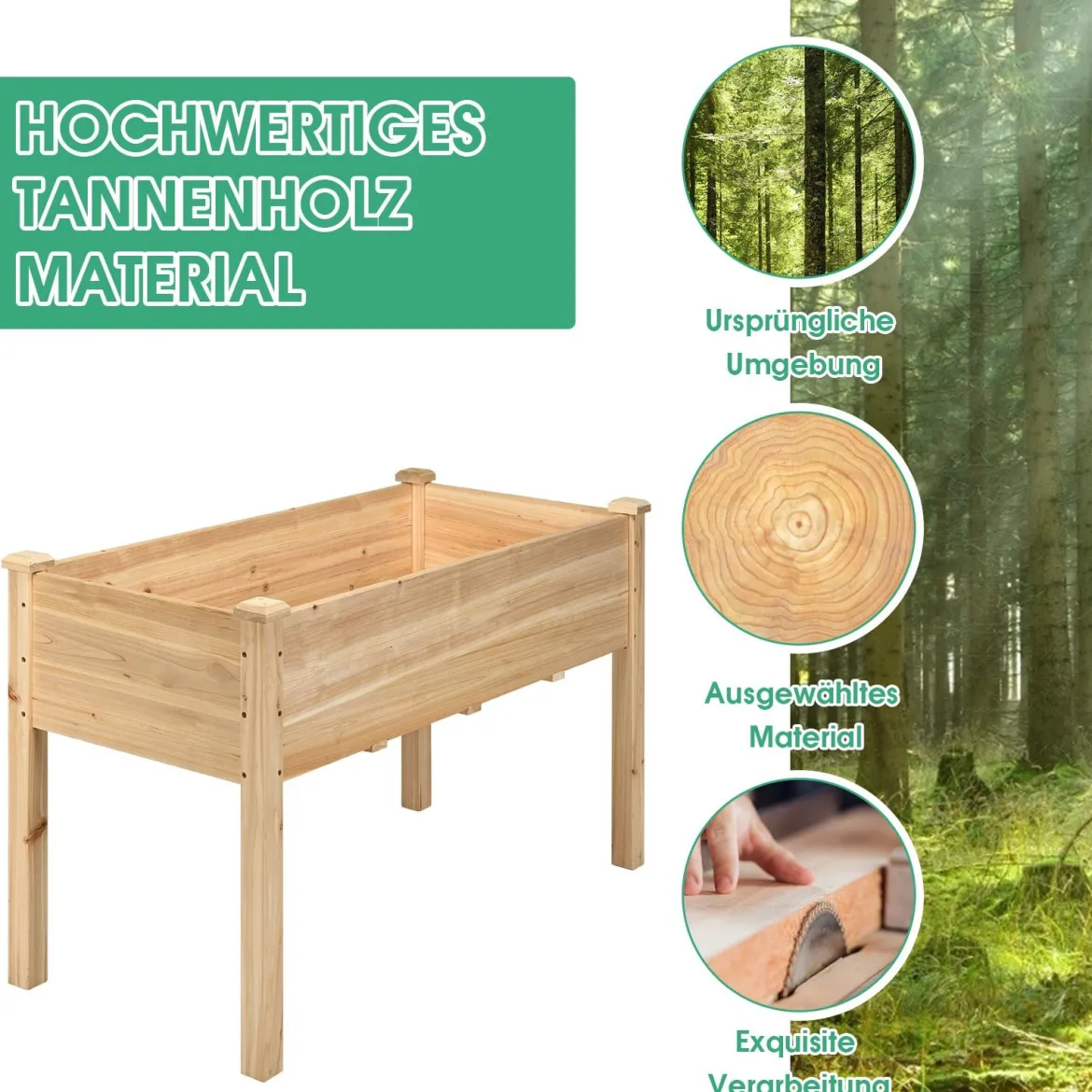 Garten-Pflanzkasten hölzernes Beet Gartenbeet Hochbeet Holz 125 x 59 x 76 cm Natur