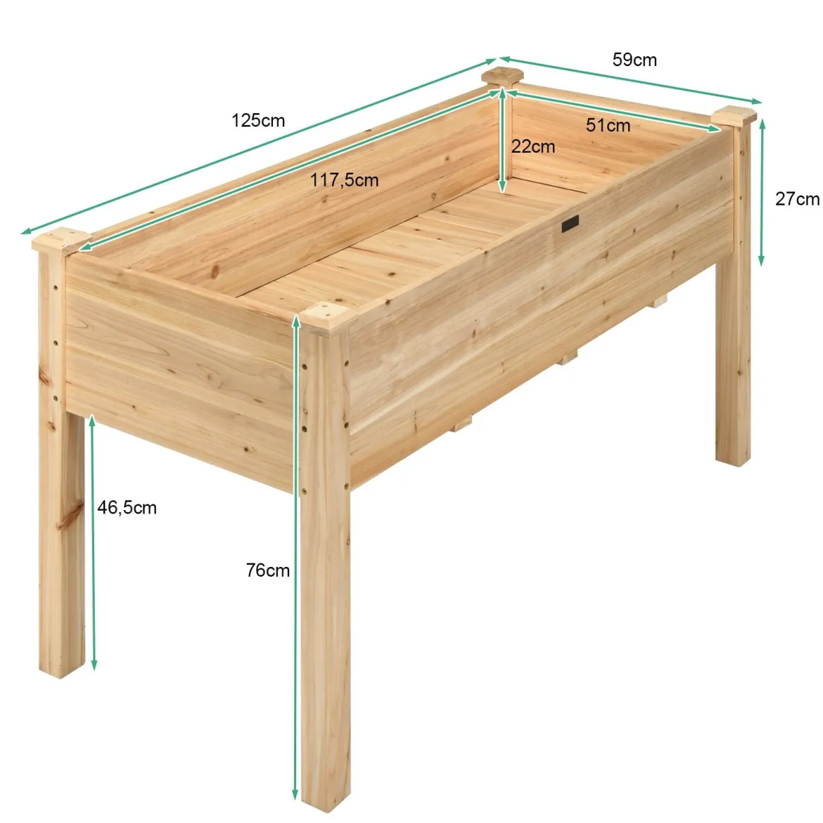 Garten-Pflanzkasten hölzernes Beet Gartenbeet Hochbeet Holz 125 x 59 x 76 cm Natur