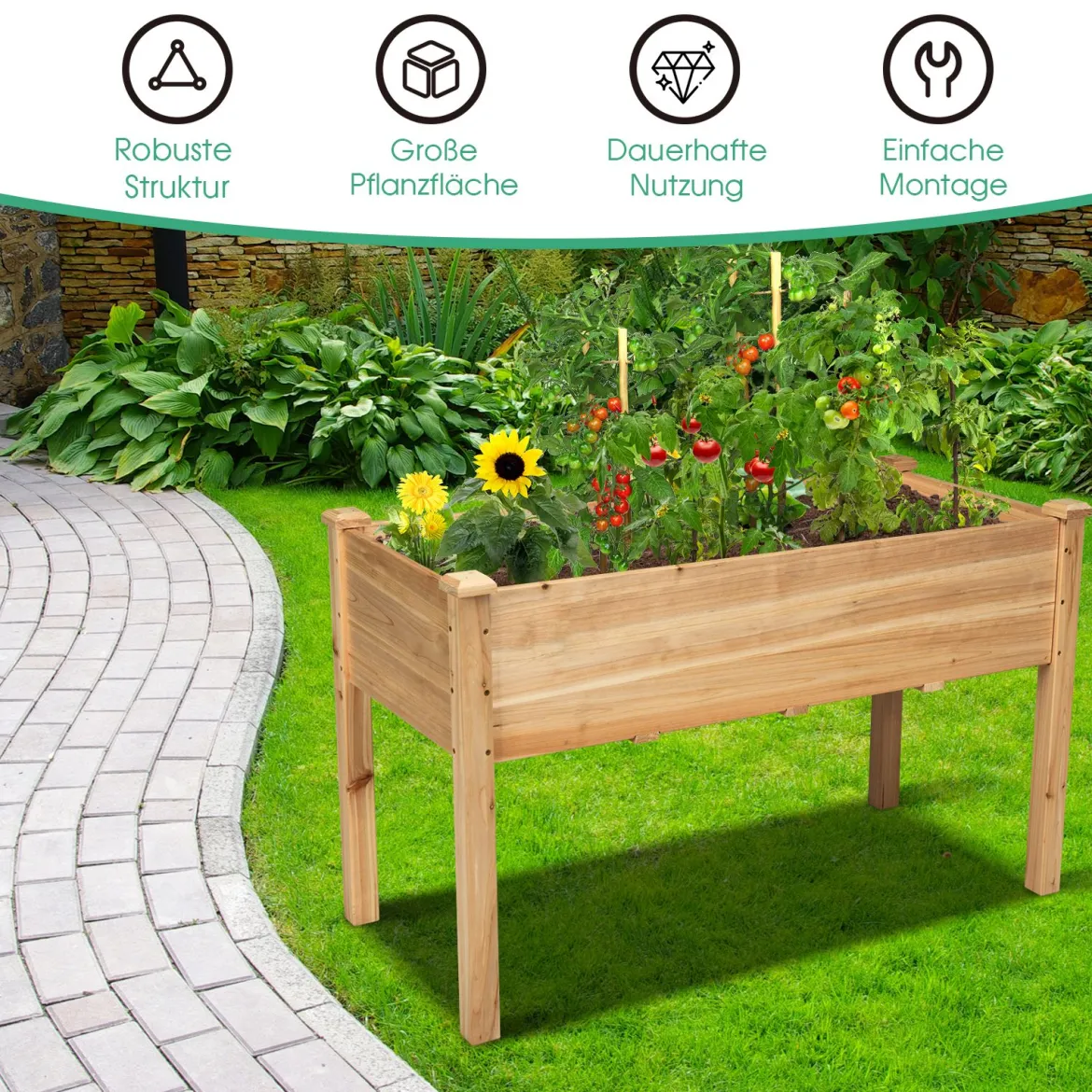 Garten-Pflanzkasten hölzernes Beet Gartenbeet Hochbeet Holz 125 x 59 x 76 cm Natur