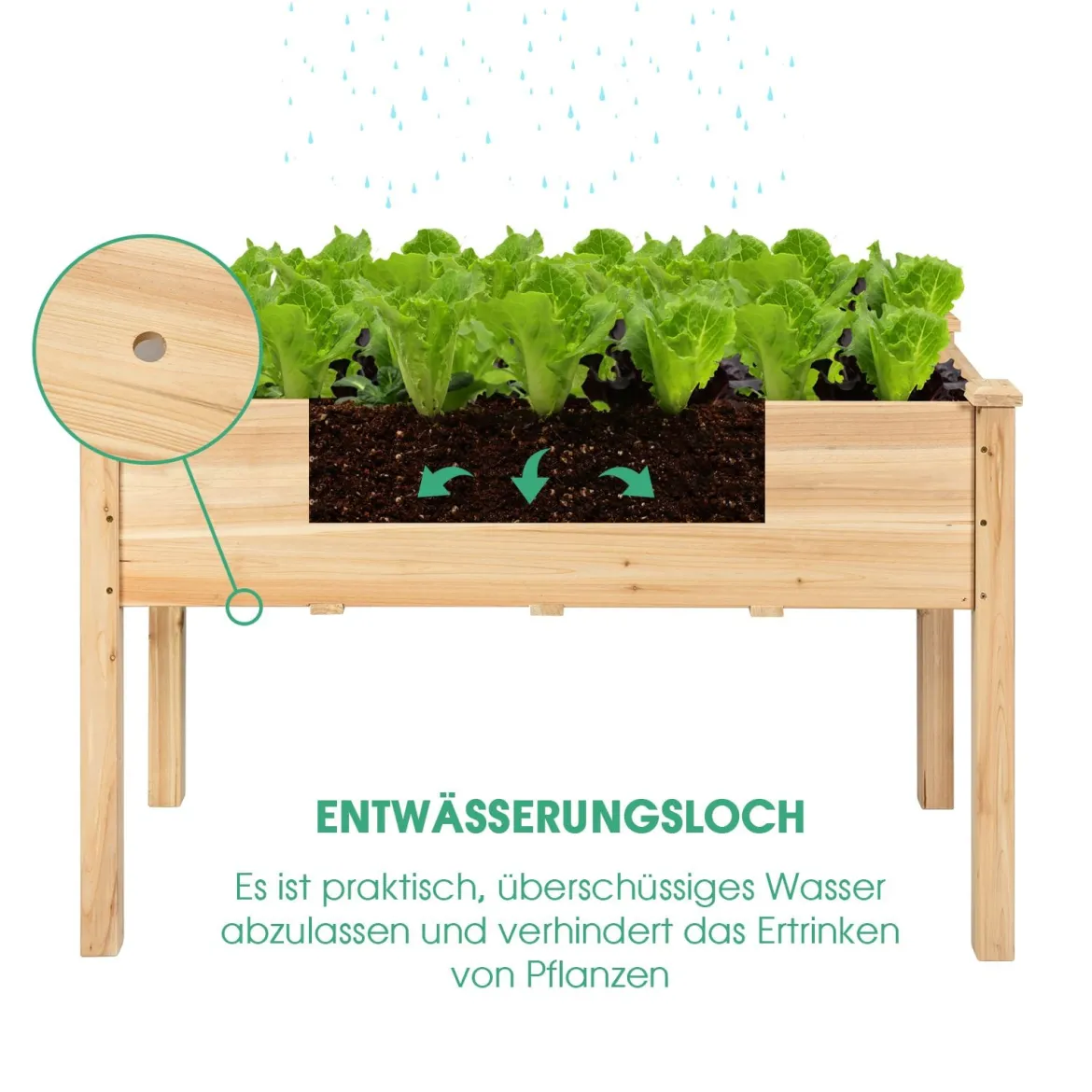 Garten-Pflanzkasten hölzernes Beet Gartenbeet Hochbeet Holz 125 x 59 x 76 cm Natur
