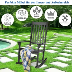 Garten Schaukelstuhl Holz Schwingsessel Outdoor-Schaukelstuhl 71 x 84 x 116 cm Schwarz