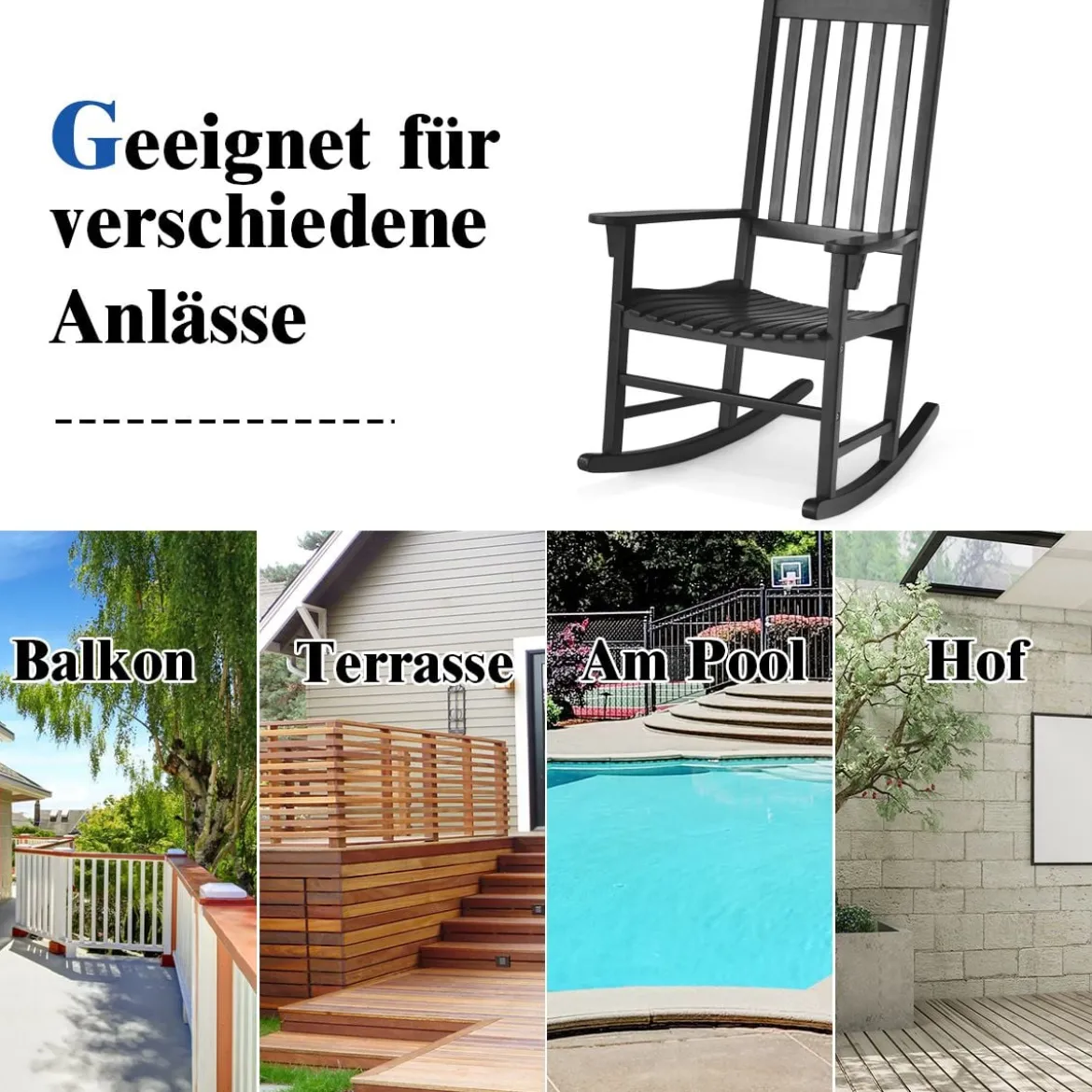 Garten Schaukelstuhl Holz Schwingsessel Outdoor-Schaukelstuhl 71 x 84 x 116 cm Schwarz
