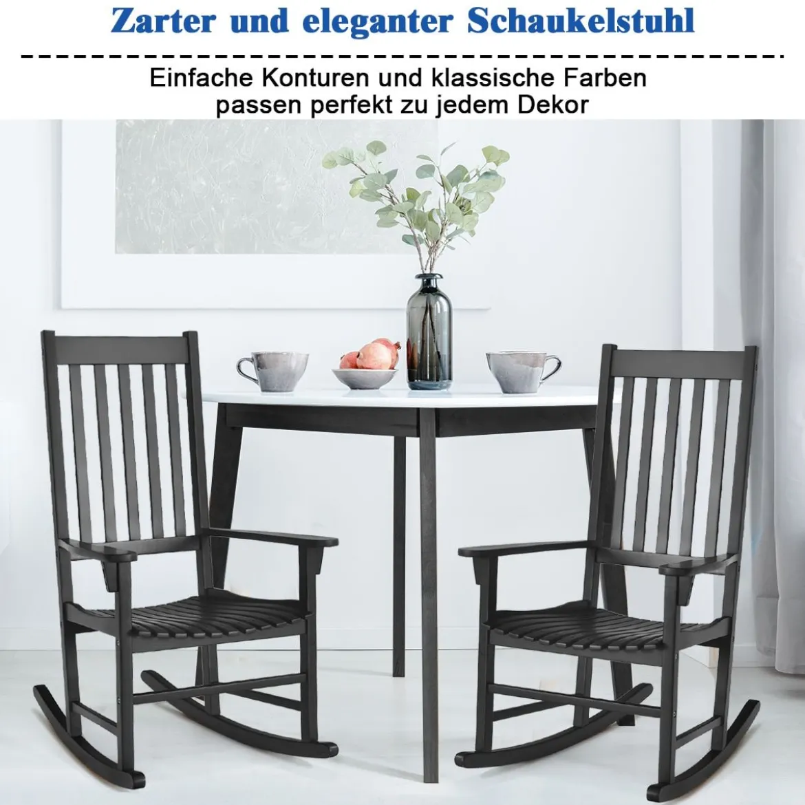Garten Schaukelstuhl Holz Schwingsessel Outdoor-Schaukelstuhl 71 x 84 x 116 cm Schwarz