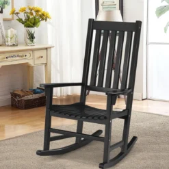 Garten Schaukelstuhl Holz Schwingsessel Outdoor-Schaukelstuhl 71 x 84 x 116 cm Schwarz