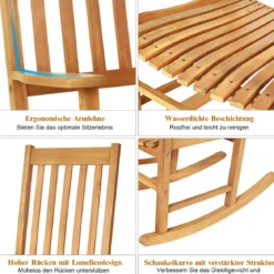 Garten Schaukelstuhl Holz Schaukelsessel Gartenstuhl Outdoor 71 x 84 x 116 cm Braun