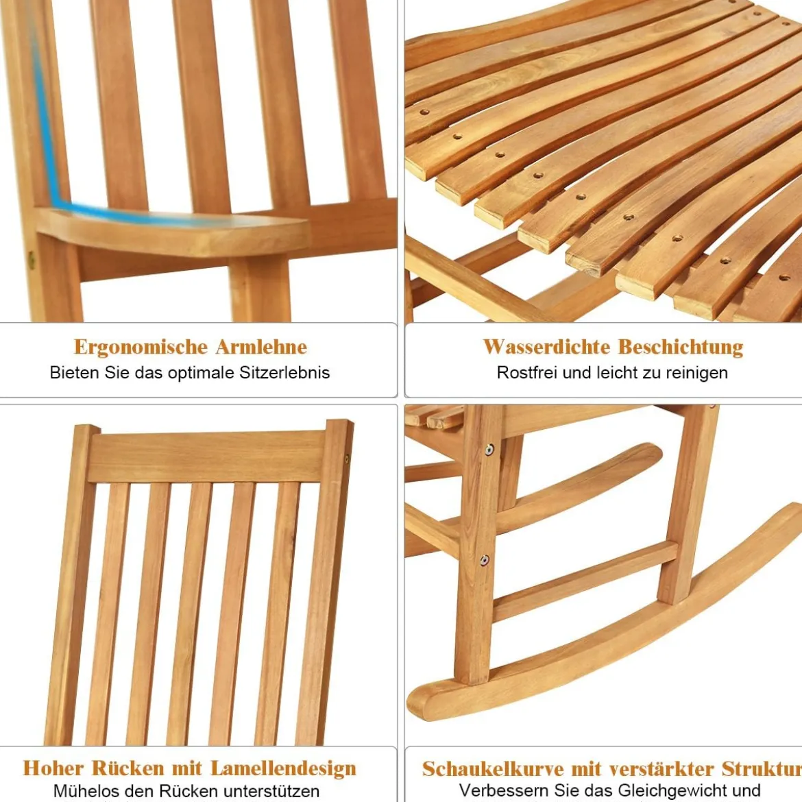 Garten Schaukelstuhl Holz Schaukelsessel Gartenstuhl Outdoor 71 x 84 x 116 cm Braun