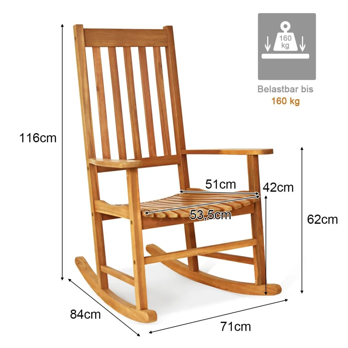 Garten Schaukelstuhl Holz Schaukelsessel Gartenstuhl Outdoor 71 x 84 x 116 cm Braun